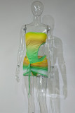 Yellow Fashion Sexy Print Hollowed Out Backless Swimwears (Without Paddings)