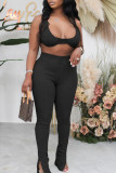 Red Sexy Casual Solid Slit U Neck Sleeveless Two Pieces