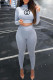 Grey Fashion Casual Print Letter O Neck Long Sleeve Two Pieces