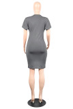 White Fashion Casual Solid Split Joint O Neck Short Sleeve Dress