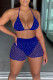 Royal Blue Sexy Solid Bandage Sequins Split Joint See-through Halter Sleeveless Two Pieces