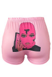 Pink Fashion Casual Print Basic Regular High Waist Shorts