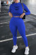 Blue Fashion Casual Print Letter O Neck Long Sleeve Two Pieces