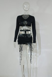 Black Fashion Sexy Solid Bandage Hollowed Out Swimwears Three-piece Set (Without Paddings)