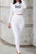 White Fashion Casual Print Letter O Neck Long Sleeve Two Pieces