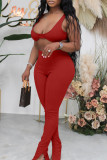 Red Sexy Casual Solid Slit U Neck Sleeveless Two Pieces