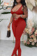 Red Sexy Casual Solid Slit U Neck Sleeveless Two Pieces