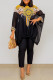 Black Fashion Casual Print Patchwork See-through O Neck Long Sleeve Two Pieces