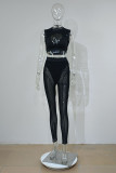 Orange Fashion Sexy Solid Hollowed Out Patchwork See-through O Neck Sleeveless Two Pieces