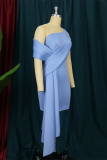 Sky Blue Fashion Sexy Solid Patchwork One Shoulder Evening Dress