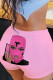 Pink Fashion Casual Print Basic Regular High Waist Shorts