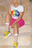 Blue Casual Print Patchwork O Neck Short Sleeve Two Pieces