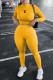 Yellow Fashion Casual Print Letter O Neck Long Sleeve Two Pieces