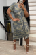 Army Green Fashion Camouflage Print Patchwork V Neck Straight Dresses