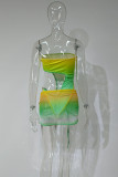 Yellow Fashion Sexy Print Hollowed Out Backless Swimwears (Without Paddings)
