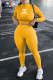 Yellow Fashion Casual Print Letter O Neck Long Sleeve Two Pieces