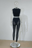 Orange Fashion Sexy Solid Hollowed Out Patchwork See-through O Neck Sleeveless Two Pieces