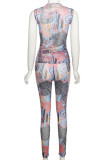 Colour Fashion Sexy Print Basic O Neck Sleeveless Two Pieces