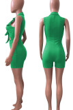 Coffee Sexy Solid Hollowed Out Patchwork Knotted Turndown Collar Regular Rompers