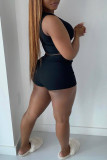 Black Casual Sportswear Solid Patchwork O Neck Sleeveless Two Pieces
