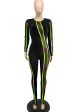 Black Sexy Solid Patchwork O Neck Regular Jumpsuits