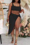 Green Sexy Solid Patchwork Slit Asymmetrical U Neck Two Pieces