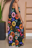 White Casual Print Patchwork Spaghetti Strap Straight Jumpsuits