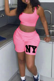 Pink Casual Print Patchwork U Neck Sleeveless Two Pieces