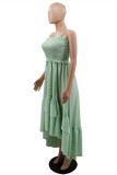 Green Fashion Casual Plaid Patchwork Backless Spaghetti Strap Irregular Dress