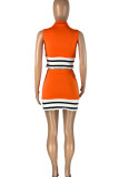 Green Casual Solid Patchwork Zipper Turndown Collar Sleeveless Two Pieces