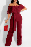 White Fashion Casual Solid Split Joint Off the Shoulder Regular Jumpsuits