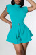 Lake Blue Casual Solid Patchwork Fold O Neck Sleeveless Two Pieces