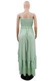 Green Fashion Casual Plaid Patchwork Backless Spaghetti Strap Irregular Dress