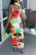 Multicolor Fashion Sexy Tie Dye Hollowed Out O Neck One Step Skirt Dresses