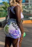 Red Fashion Casual Print Bandage O Neck Sleeveless Dress