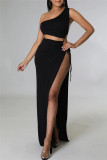 Orange Fashion Sexy Solid Bandage Slit One Shoulder Sleeveless Dress Dresses
