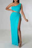 Orange Fashion Sexy Solid Bandage Slit One Shoulder Sleeveless Dress Dresses