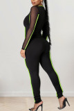 Black Sexy Solid Patchwork O Neck Regular Jumpsuits