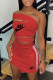 Red Fashion Sexy Print Patchwork One Shoulder Sleeveless Two Pieces