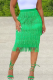Green Fashion Solid Tassel Straight Mid Waist Straight Solid Color Bottoms