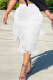 White Fashion Solid Tassel Straight Mid Waist Straight Solid Color Bottoms