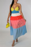 Colour Fashion Casual Solid Patchwork Backless Cross Straps Spaghetti Strap Long Dress