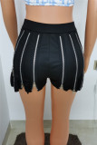 Black Fashion Casual Solid Split Joint Zipper Regular Mid Waist Shorts