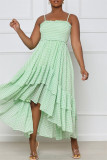 Green Fashion Casual Plaid Patchwork Backless Spaghetti Strap Irregular Dress
