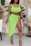 Green Sexy Solid Patchwork Slit Asymmetrical U Neck Two Pieces