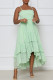 Green Fashion Casual Plaid Patchwork Backless Spaghetti Strap Irregular Dress