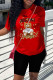 Red Fashion Street Character Letter O Neck Short Sleeve Two Pieces