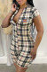 Khaki Fashion Casual Plaid Patchwork O Neck Rompers