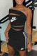 Black Fashion Sexy Print Patchwork One Shoulder Sleeveless Two Pieces
