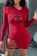 Red Fashion Solid Ripped O Neck Pencil Skirt Dresses